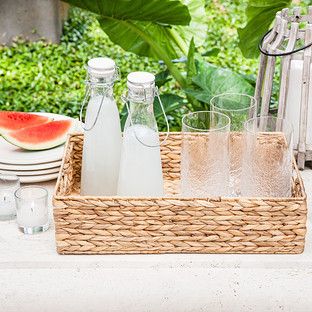 Large Water Hyacinth Serving Tray with Handles | The Container Store