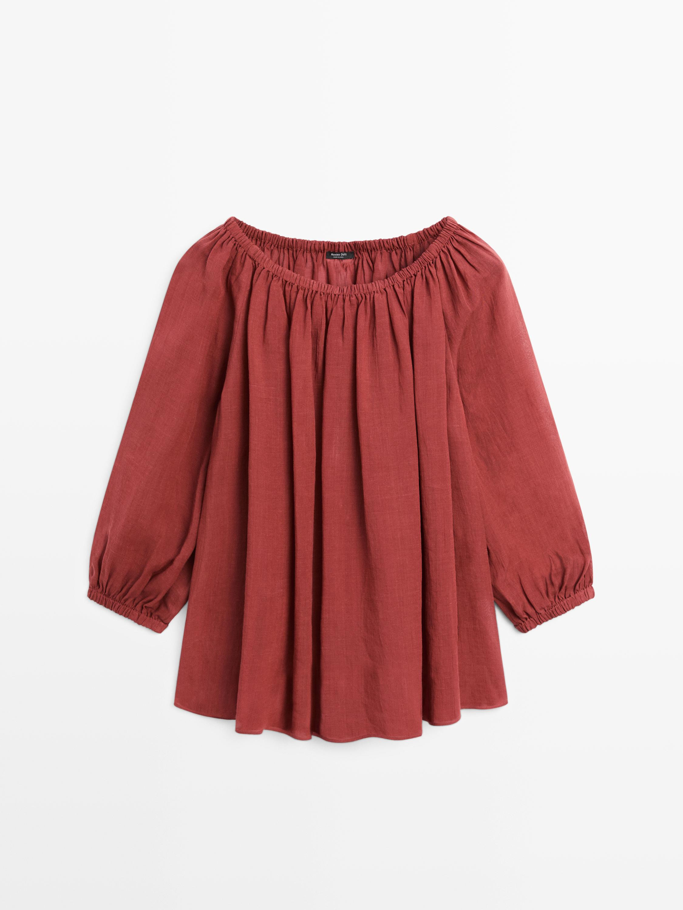 Flowing boat neck shirt \u00b7 Russet \u00b7 Shirts | | Massimo Dutti UK
