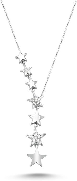 925 Sterling Silver Star Necklace, Rhodium Plated, Teen Girls and Mom Gifts, 14K Gold Plated Cubi... | Amazon (US)