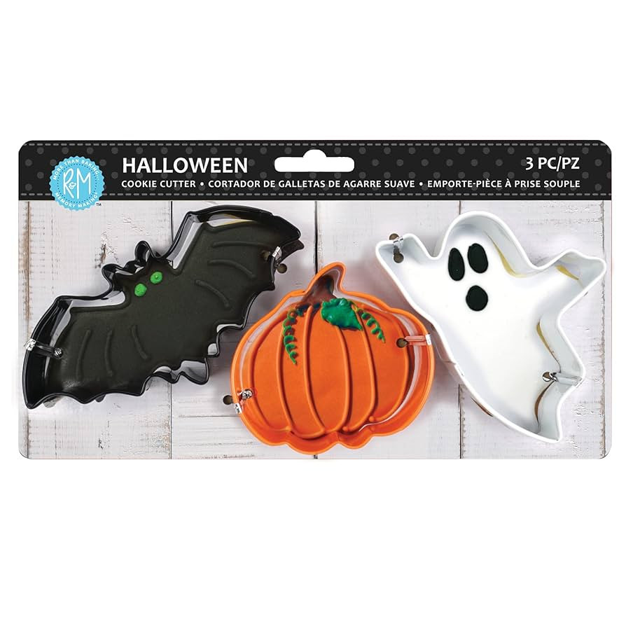 R&M Halloween Cookie Cutter 3 Piece Gift Set. Includes Bat, Pumpkin, Ghost, Black, Orange, White ... | Amazon (US)