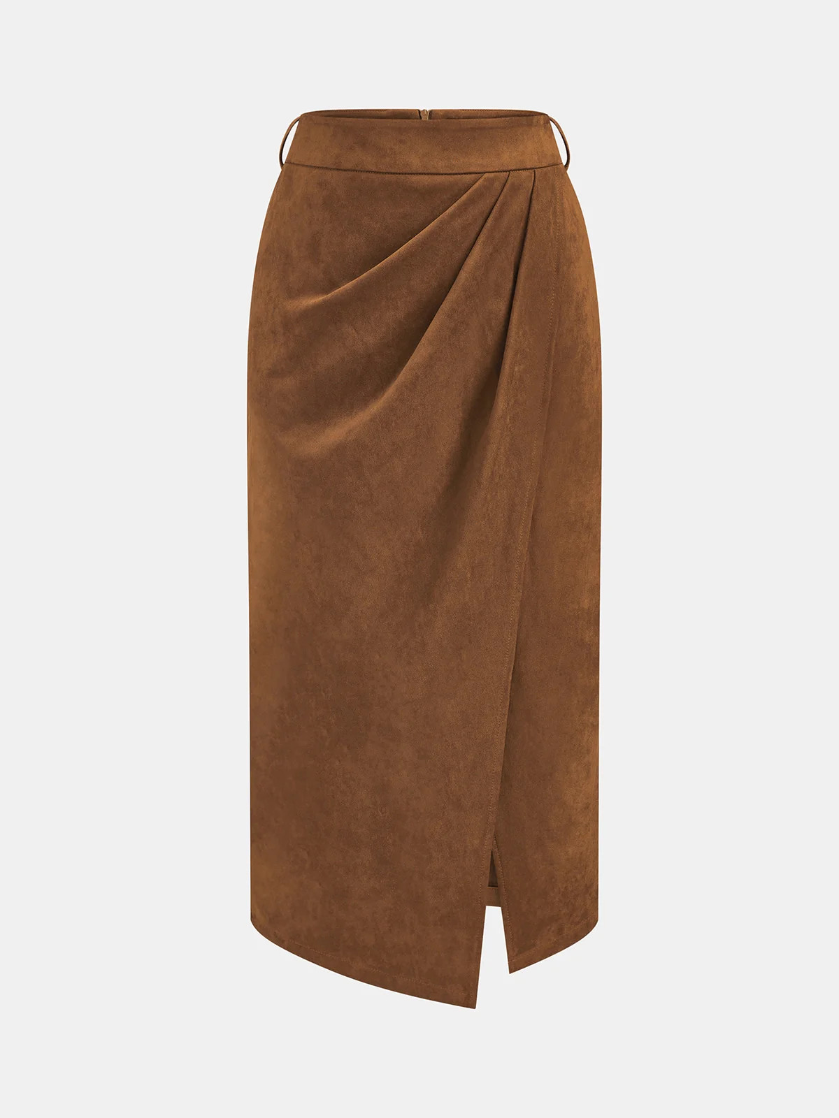 Belted Wrap Suede Effect Midi Skirt | Commense