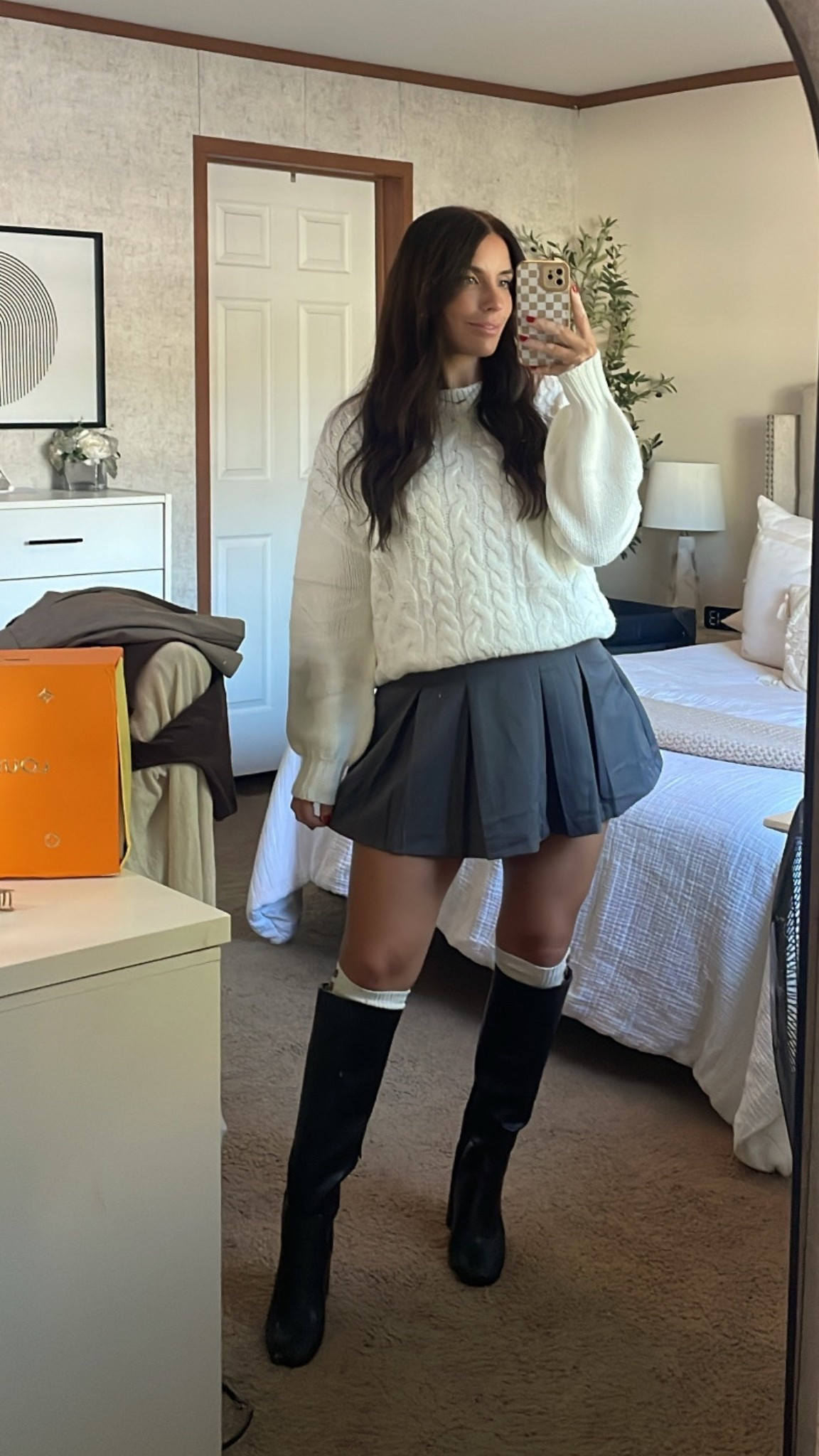 Size medium skirt from shein I would size up tho 
Size small sweater from Amazon
Boots dsw size 7

#LTKSaleAlert #LTKPetite #LTKSeasonal