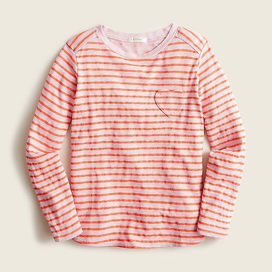 Girls' printed long-sleeve heart-pocket T-shirt | J.Crew US