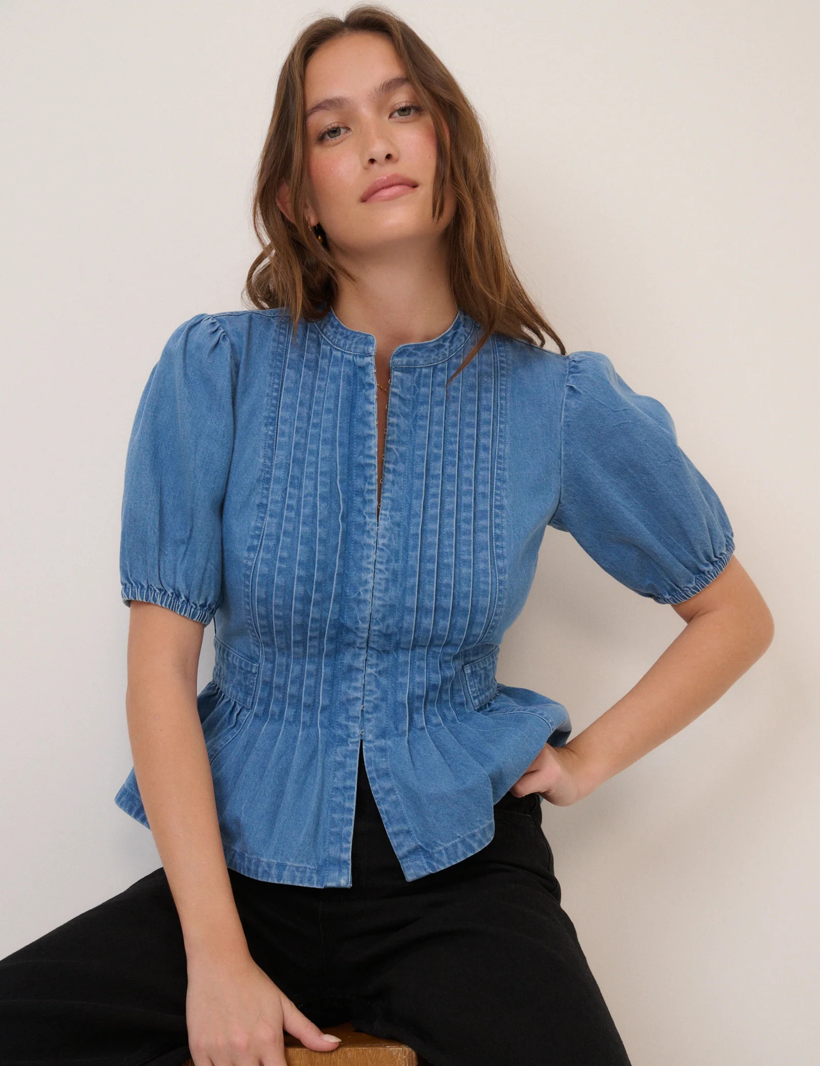 Blue Short Sleeve Denim Blouse | Nobody's Child