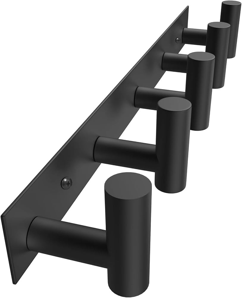 VAEHOLD Black Hat and Coat Wall Mount Rack 5 Hooks for Robes, Bags, Keys, and Towels Bathroom Tow... | Amazon (US)