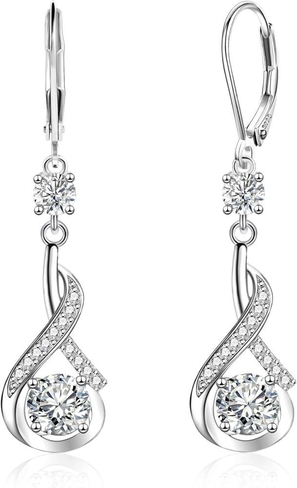 ALEXCRAFT 925 Sterling Silver Dangle Earrings for Women Leverback Cubic Zirconia Hanging Drop Ear... | Amazon (US)