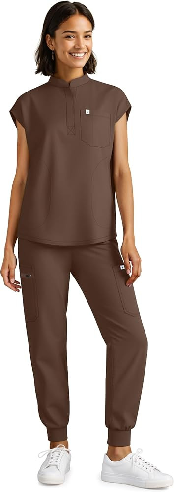 Scrubs for Women Set - Stretch Medical Uniform Scrubs - Slim Fit Top & Cargo Pant Scrubs Set with... | Amazon (US)