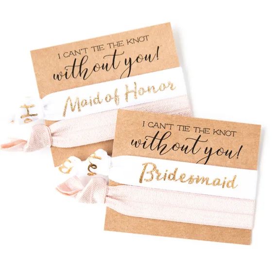 YOU DESIGN Hair Tie Bridesmaid Gift | Blush Pink, White + Gold Hair Tie Favors, Bridesmaid Propos... | Etsy (US)