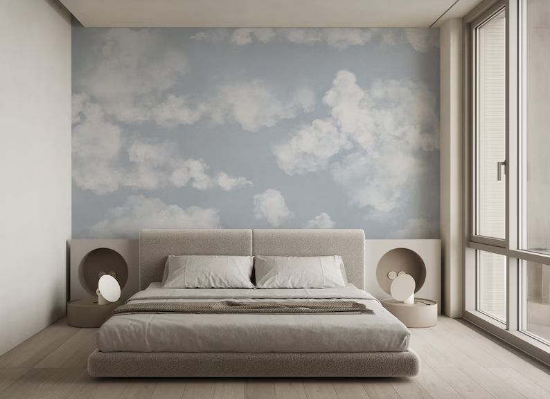 Pastel Blue Sky & Clouds Peel and Stick Wall Mural Abstract Self Adhesive Kids Wall Decal Minimal... | Etsy (US)