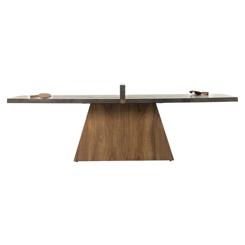 Goran Rustic Lodge Natural Brown Wood Pedestal Rectangular Ping Pong Game Table | Kathy Kuo Home