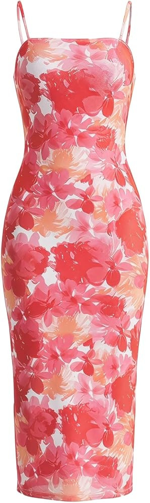 Verdusa Women's Spring Dresses Hawaiian Tropical Floral Slimming Dress Sun Midi Sundresses Split ... | Amazon (US)