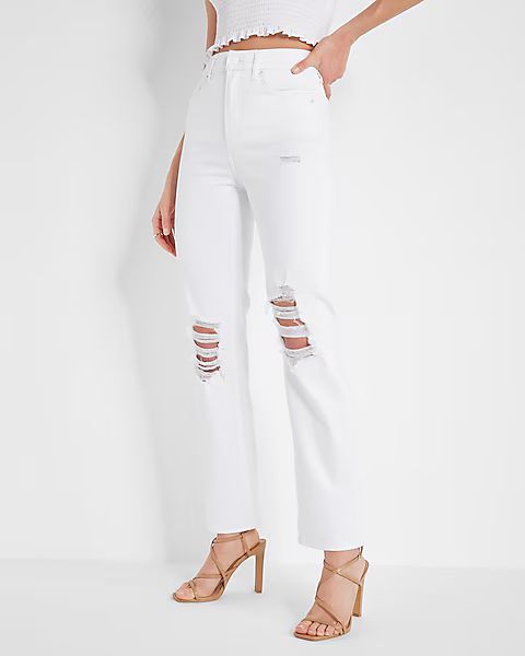 Conscious Edit Super High Waisted White Ripped Modern Straight Jeans | Express