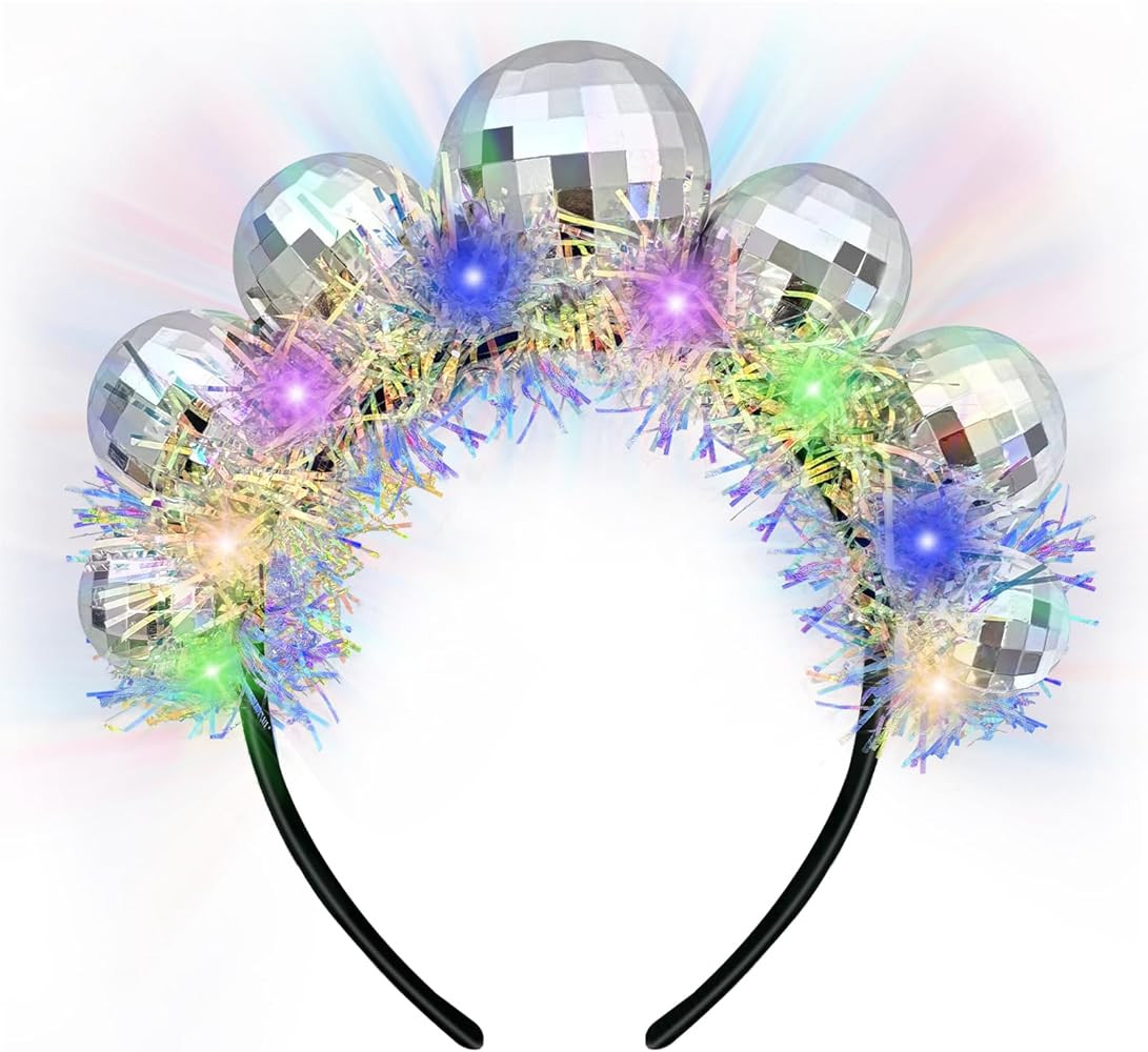 New Year Light Up Disco Ball Headband Led Disco Headband Silver Vintage Retro 70s Disco Outfits f... | Amazon (US)
