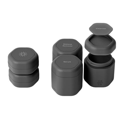 Cadence Travel Containers - Core Skincare Set - Magnetic Containers with Lids,2 Small (0.56oz) & 3 Medium (1.32oz) - Cleanser, Moisturizer, Serum, Makeup Remover & Sun Icon Labels - Charcoal | Amazon (US)
