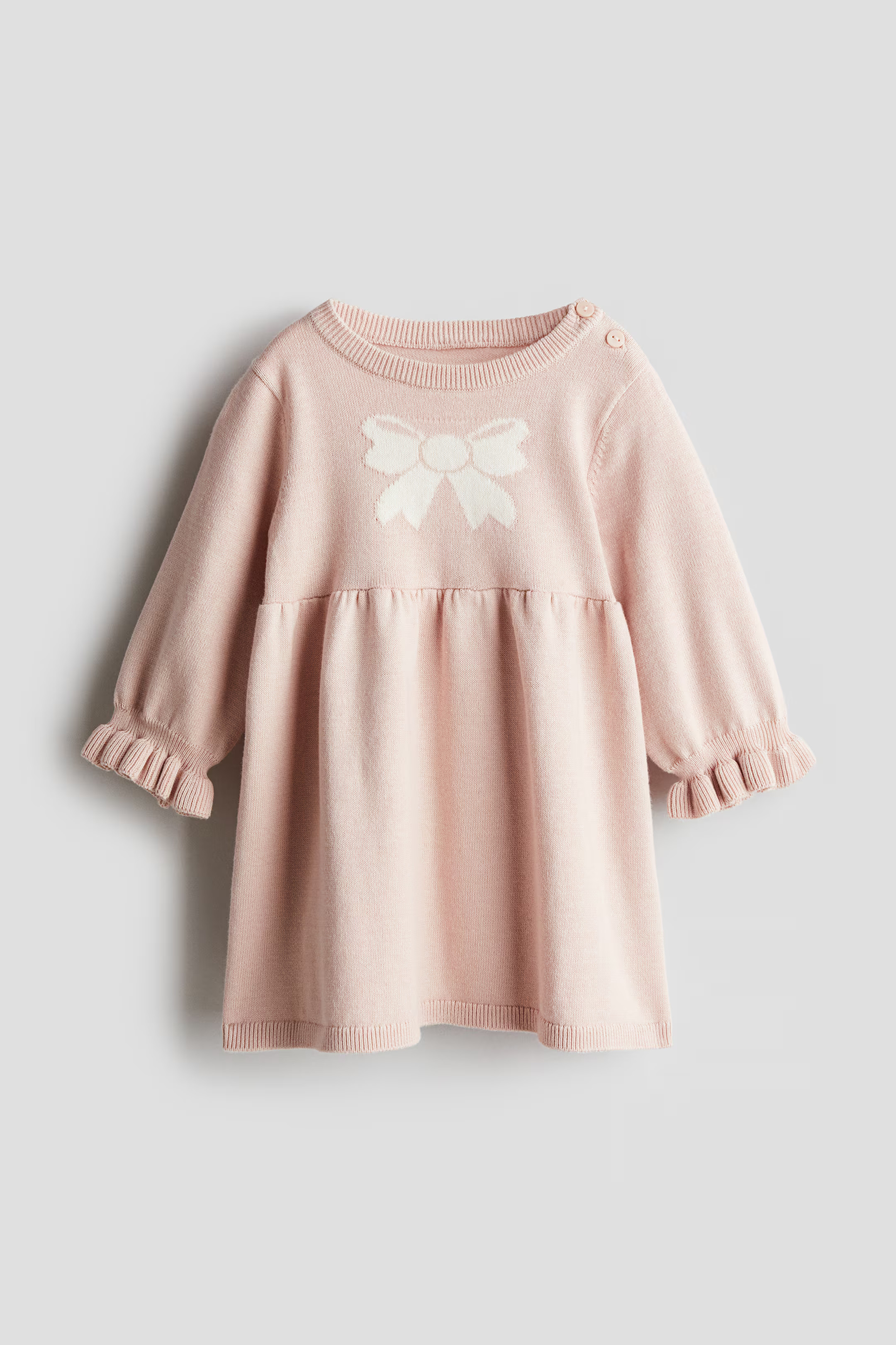 Knit Dress - Round Neck - Long sleeve - Pink/Bow - Kids | H&M US | H&M (US + CA)