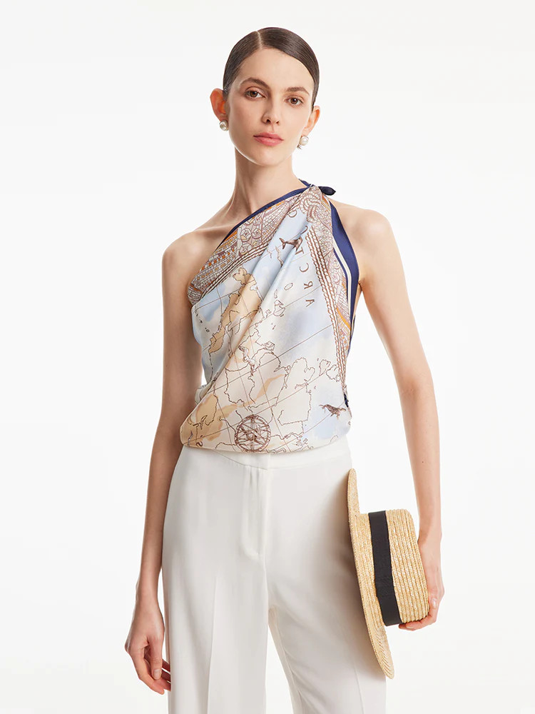 14 Momme 90 Square Map Silk Scarf | GOELIA
