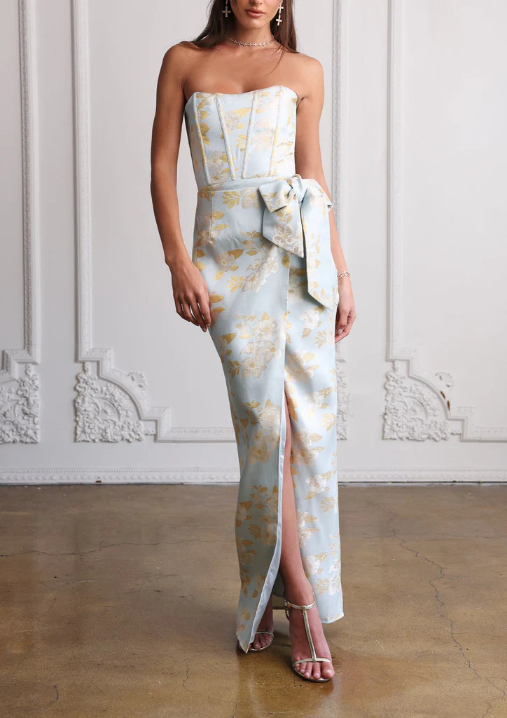 The June Dress in Ballad Blue Baroque Floral | Over The Moon