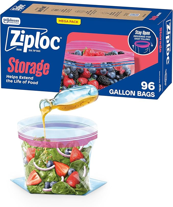 Ziploc Gallon Food Storage Bags, Stand-Up Bottom, Easy to Fill, 96 Count (Packaging May Vary) | Amazon (US)