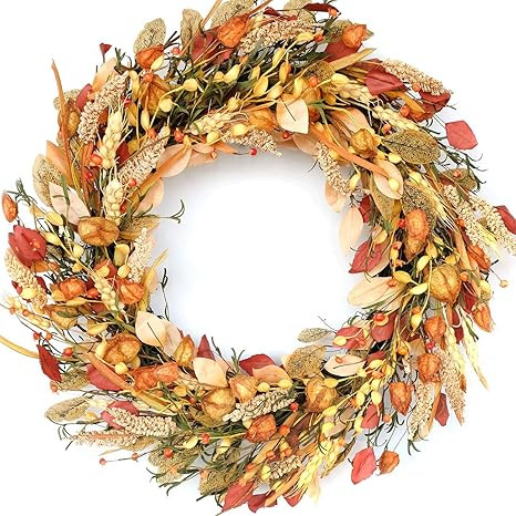 CIR OASES 22-23 inch Fall Wreath Berries Front Door Wreath Artificial Leaves Grain Wreath Harvest... | Amazon (US)