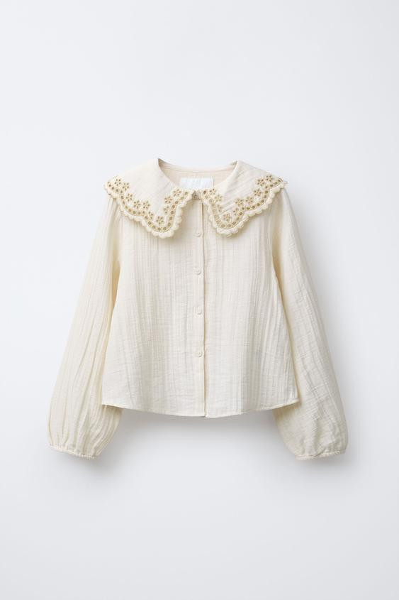 EMBROIDERED PETER PAN COLLAR SHIRT | Zara US