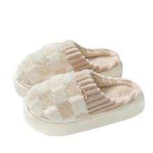 Plush Slippers For Women Men Plaid Cuff Warm Fuzzy Fleece Slipper Cozy Memory Foam Checkered Home Shoes NonSlip | SHEIN