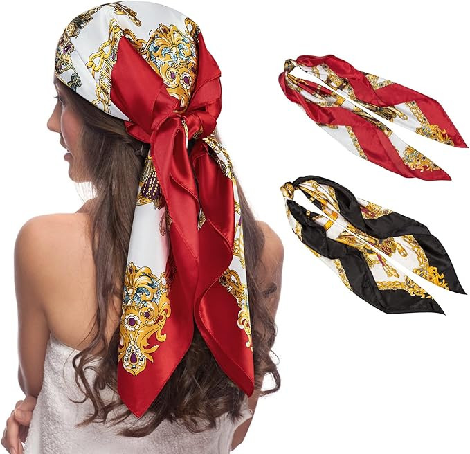 Senker Fashion 35" Head Scarf for Women, Pirate Costume Accessories Silk Red Bandana for Hair Wra... | Amazon (US)
