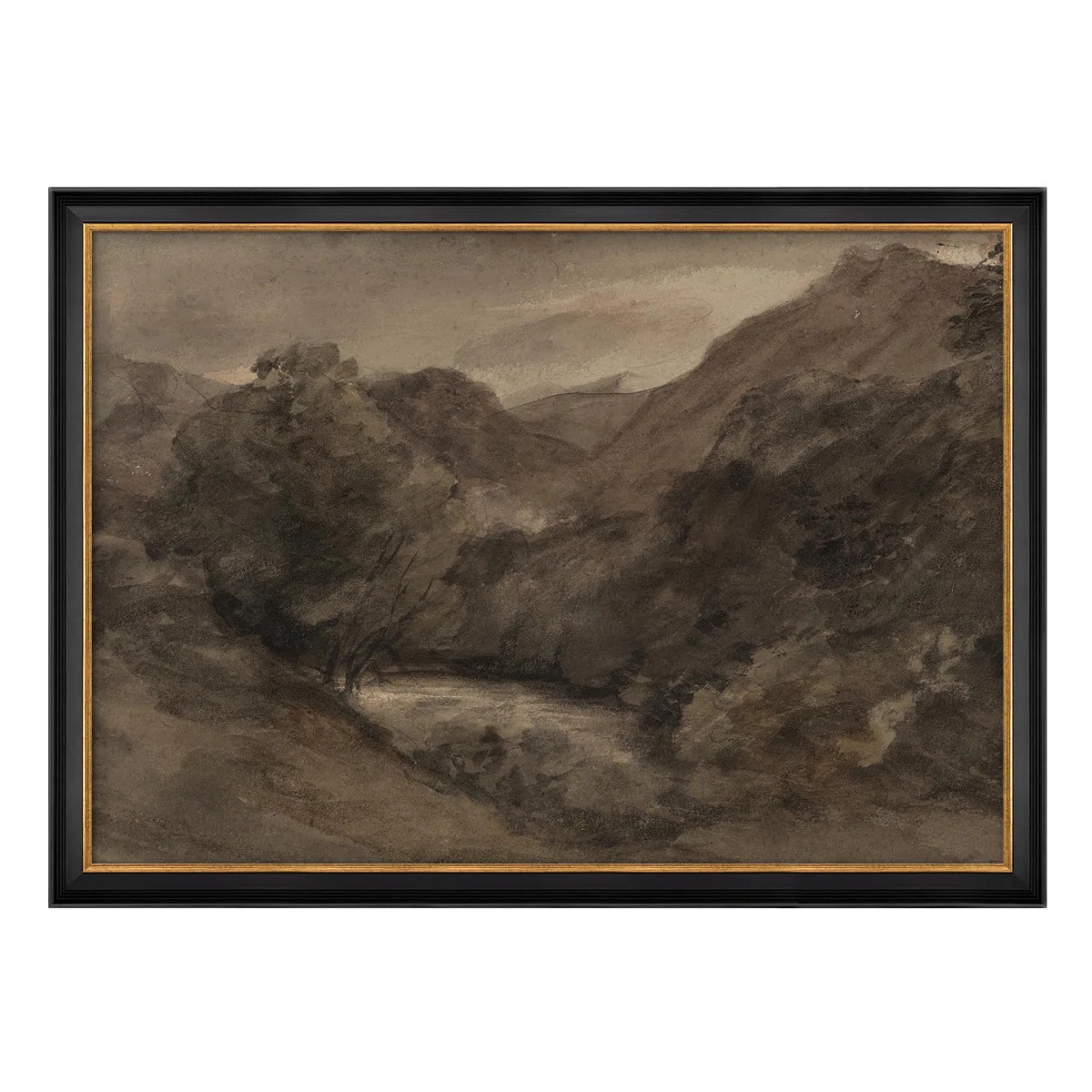 " Moody Landscape With River And Hills Illustrations Impressionism Framed Wall Art Decoration " | Wayfair North America