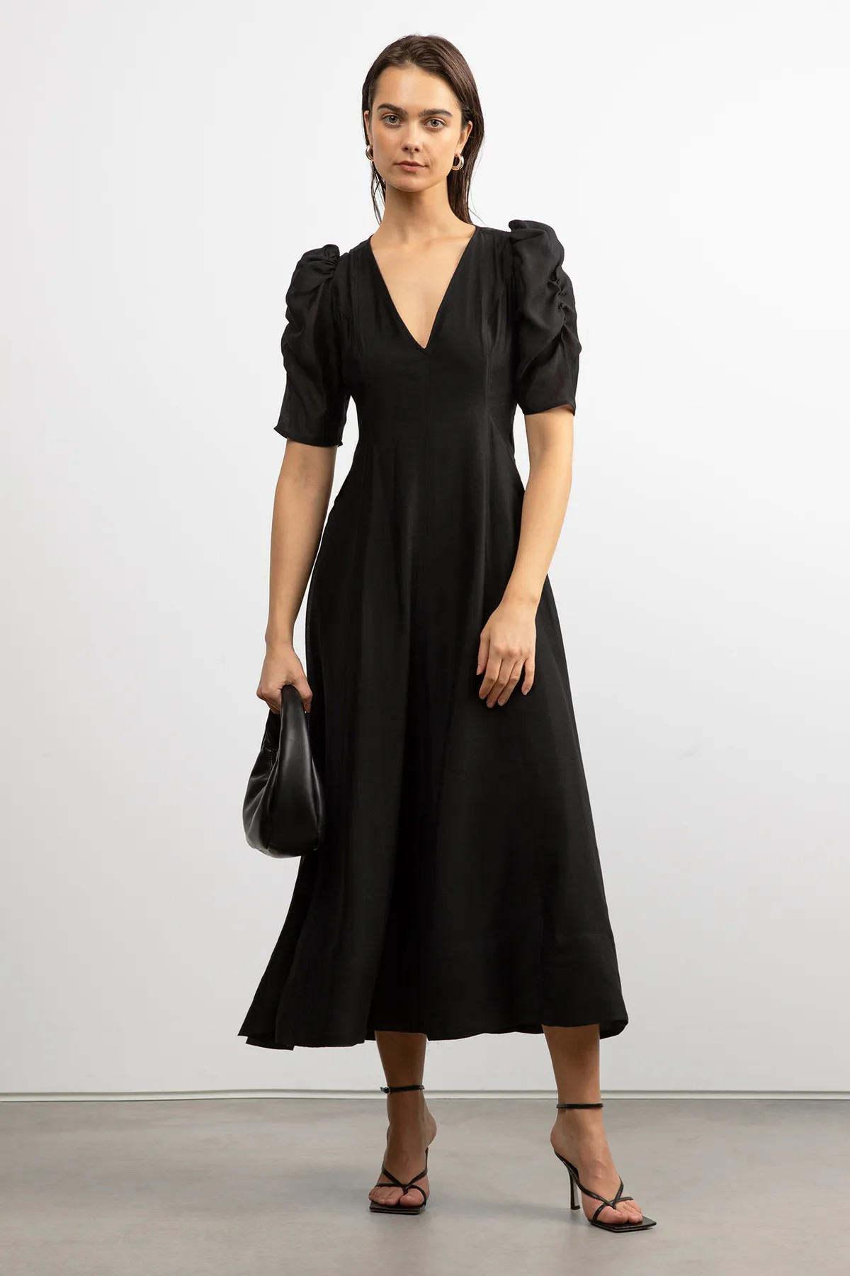 V-NECK PUFF SLEEVE MAXI DRESS | OAK + FORT