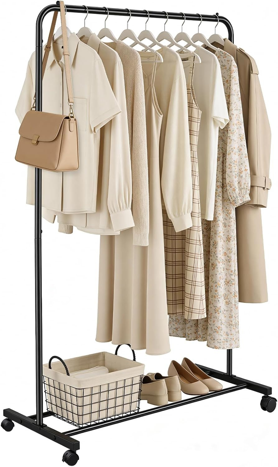 Rolling Clothes Rack Garment Organizer with Storage Wheels | Amazon (US)