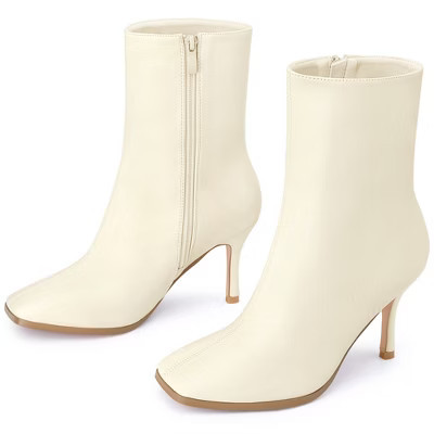 BLISSFUL STEP Women's Stiletto High Heel Square Toe Side Zip Ankle Booties 10 Cream | Target