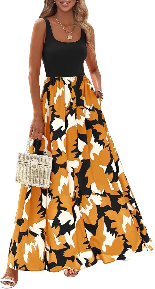 KIRUNDO Women Summer Sleeveless Boho Floral Maxi Dress 2026 Scoop Neck Tank A Line Flowy Beach Va... | Amazon (US)