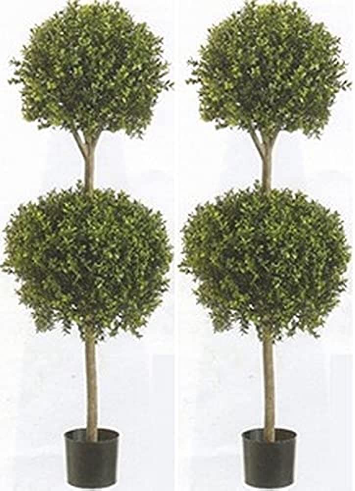Silk Tree Warehouse Company Inc Two 56 Inch Outdoor Artificial Boxwood Double Ball Topiary Trees ... | Amazon (US)