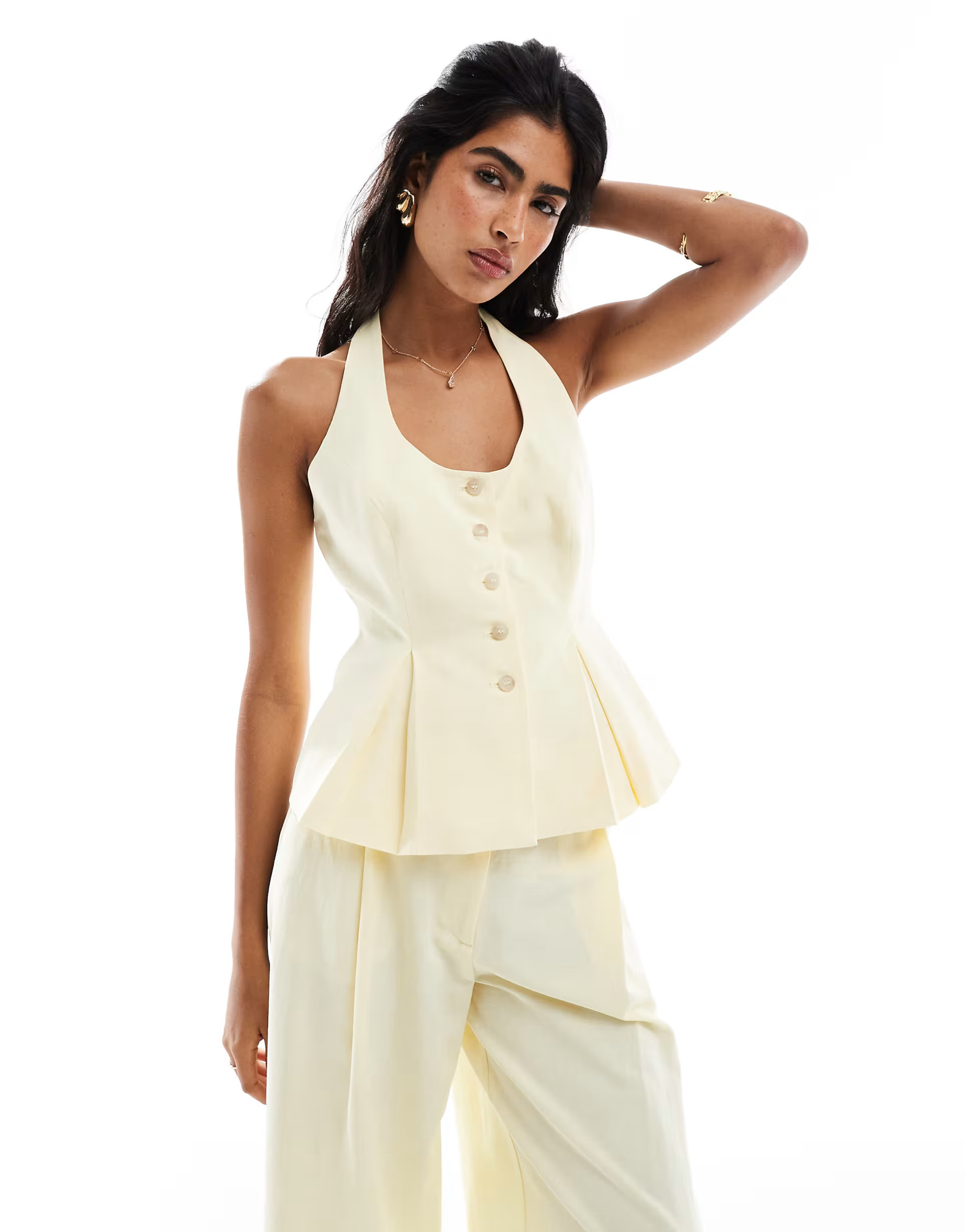 ASOS DESIGN linen blend tailored halter top in buttermilk | ASOS | ASOS (Global)
