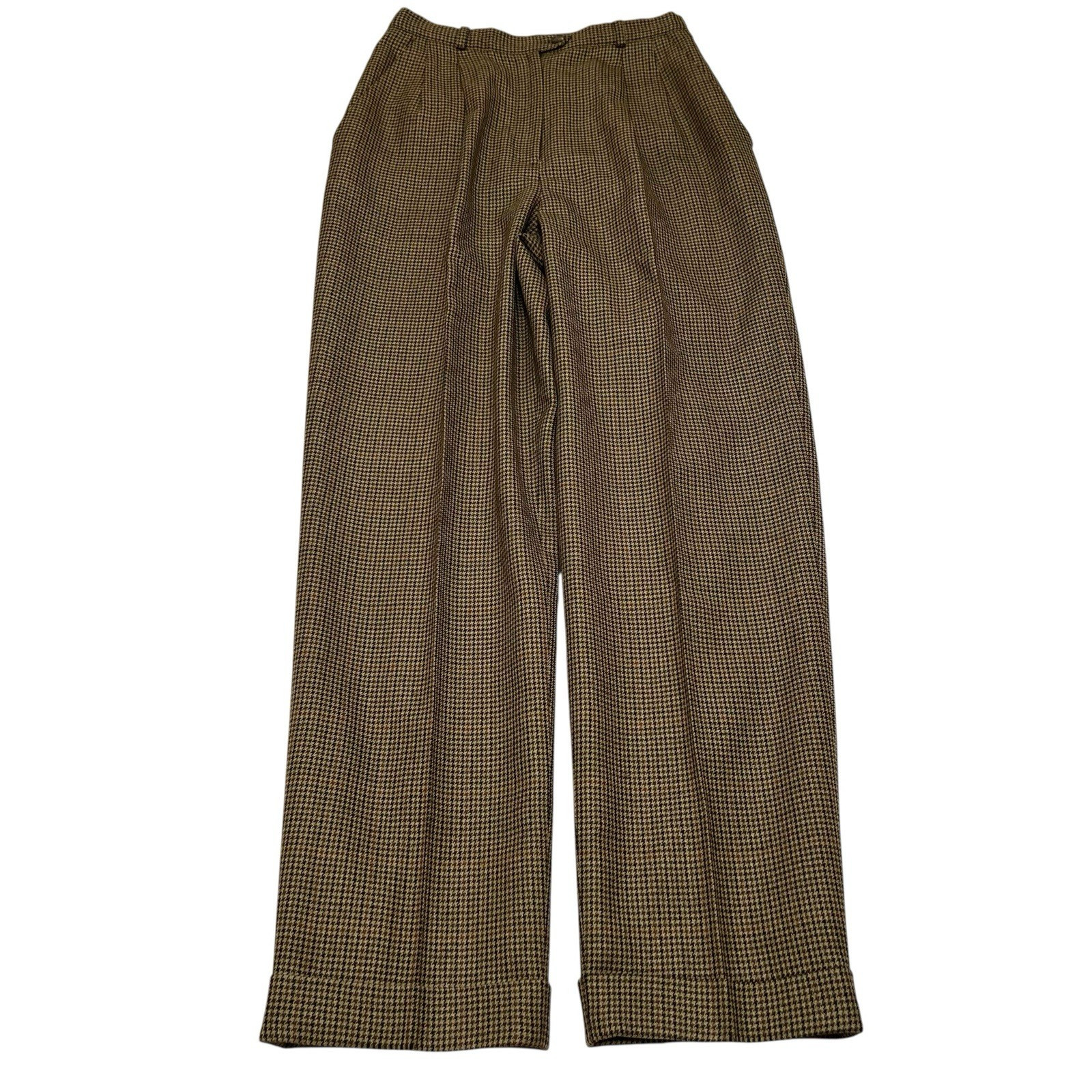 Vtg Lauren Ralph Lauren Pure Wool Pleated Houndstooth Pants High Waist Brown 4P | eBay US