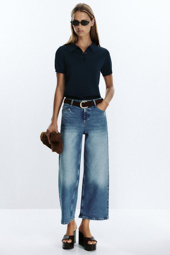 Z.10 HIGH-WAISTED BELTED CULOTTE JEANS | Zara US
