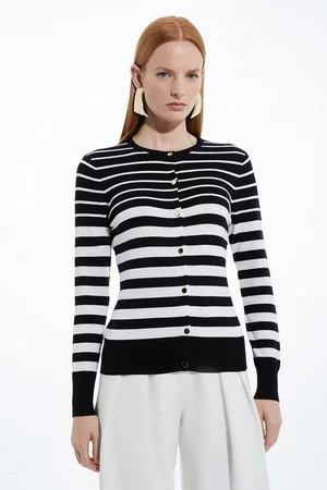 Viscose Blend Knitted Crew Neck Cardigan | Karen Millen UK + IE + DE + NL
