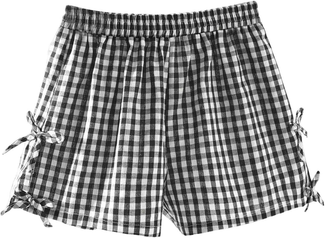 BEAUDRM Girl's Plaid Mini Shorts Gingham Bowknot Elastic Waist Wide Leg Summer Shorts | Amazon (US)