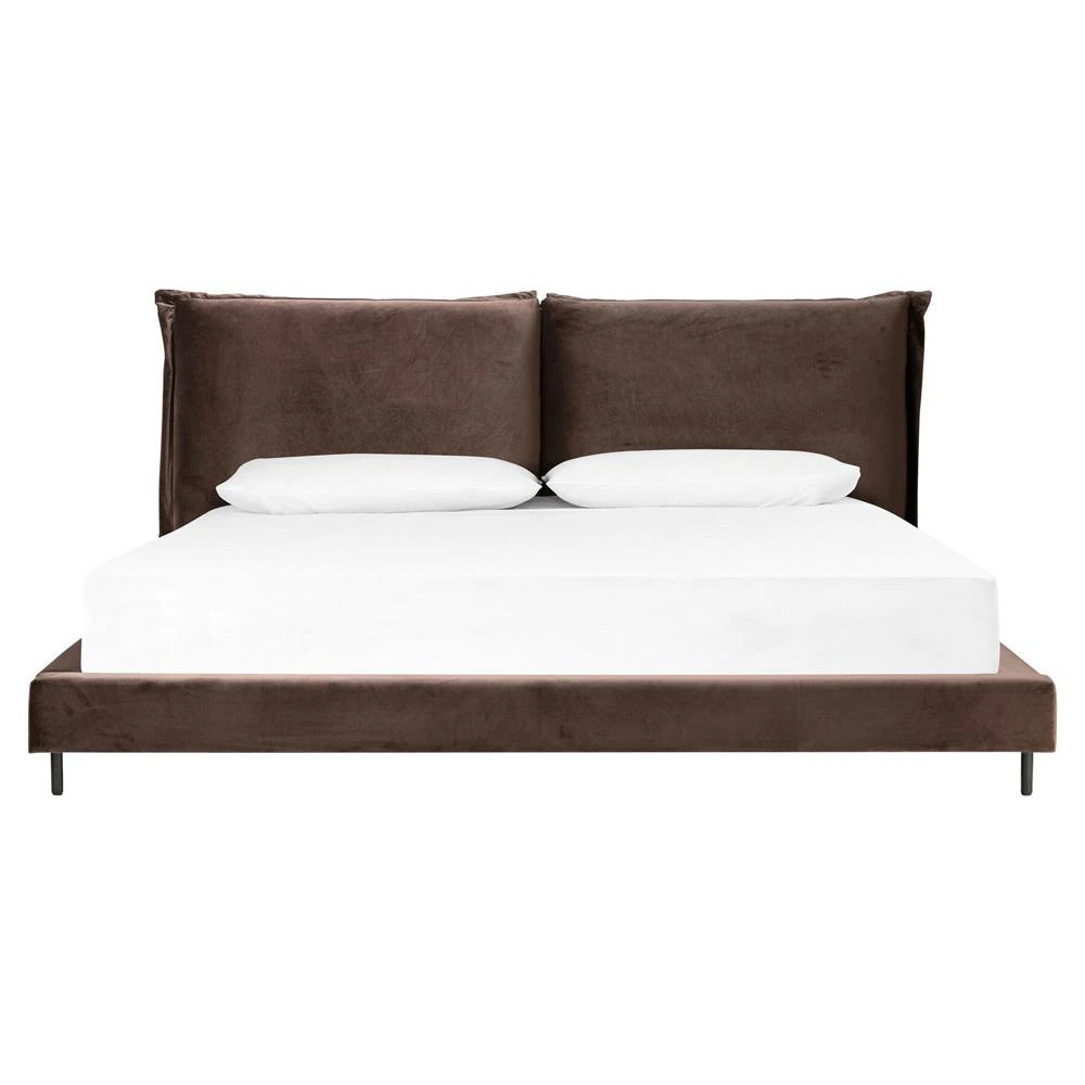 Marly Industrial Loft Dark Brown Velvet Bed - Queen | Kathy Kuo Home