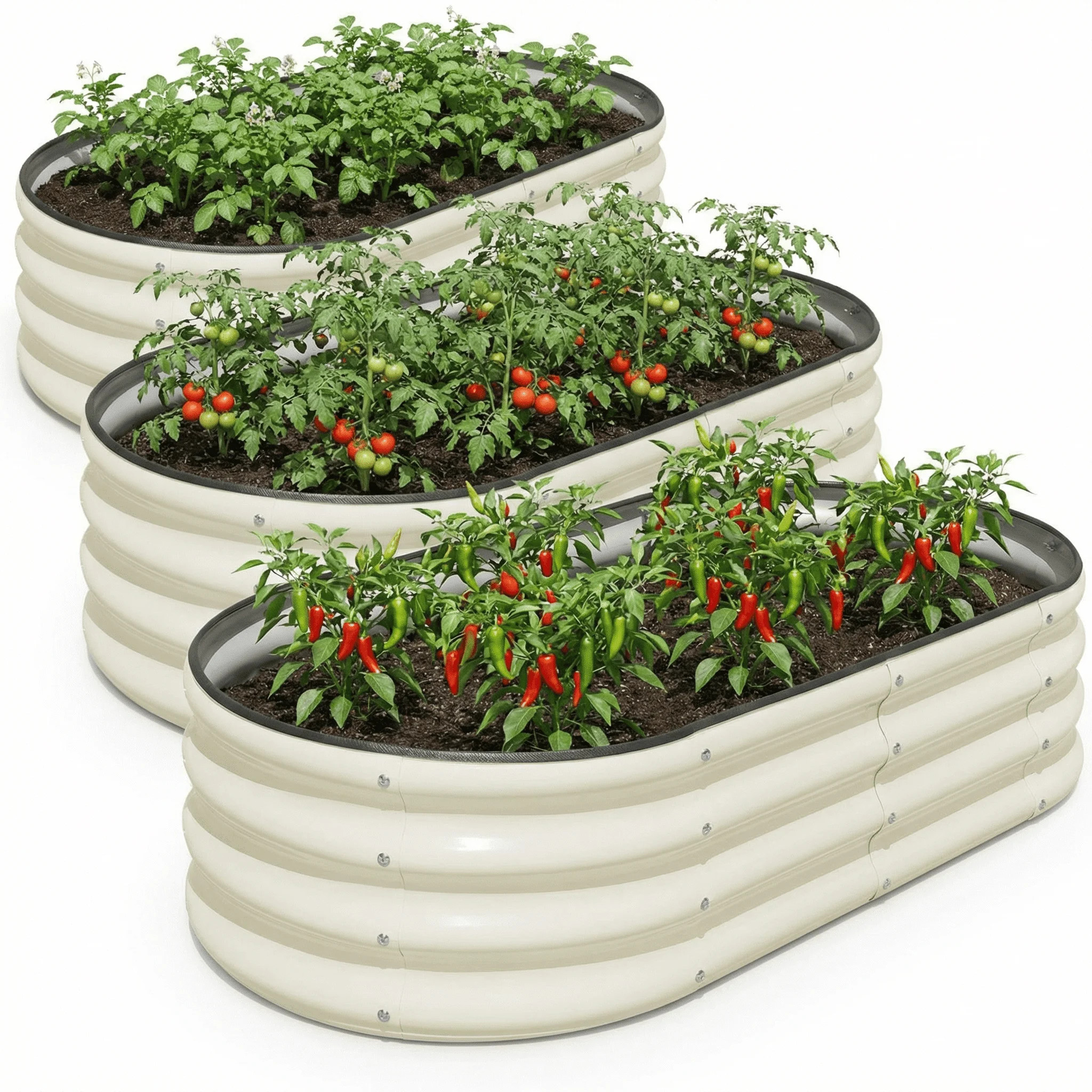 SnugNiture Raised Garden Bed, 3Pcs 4x2x1ft Galvanized Metal Planter Box, White | Walmart (US)