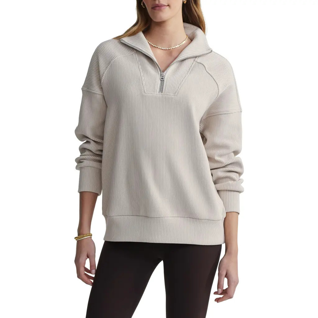 Varley Rhea 2.0 Ottoman Rib Half Zip Pullover in Chateau Grey/Whitecap Grey at Nordstrom, Size X-Large | Nordstrom