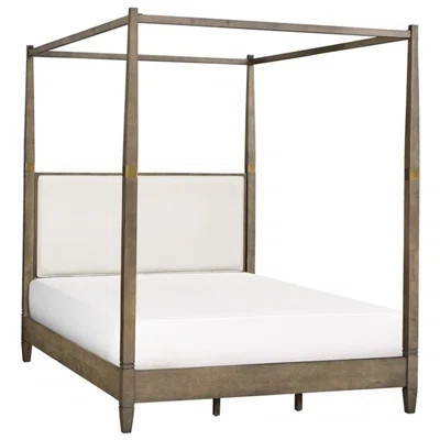 Queen Canopy Bed Frame In Brown - Solid Wood And Upholstered Headboard Metal Veneer Side Rail Foot Board Slat Foundation Versatile Foam With | Wayfair North America