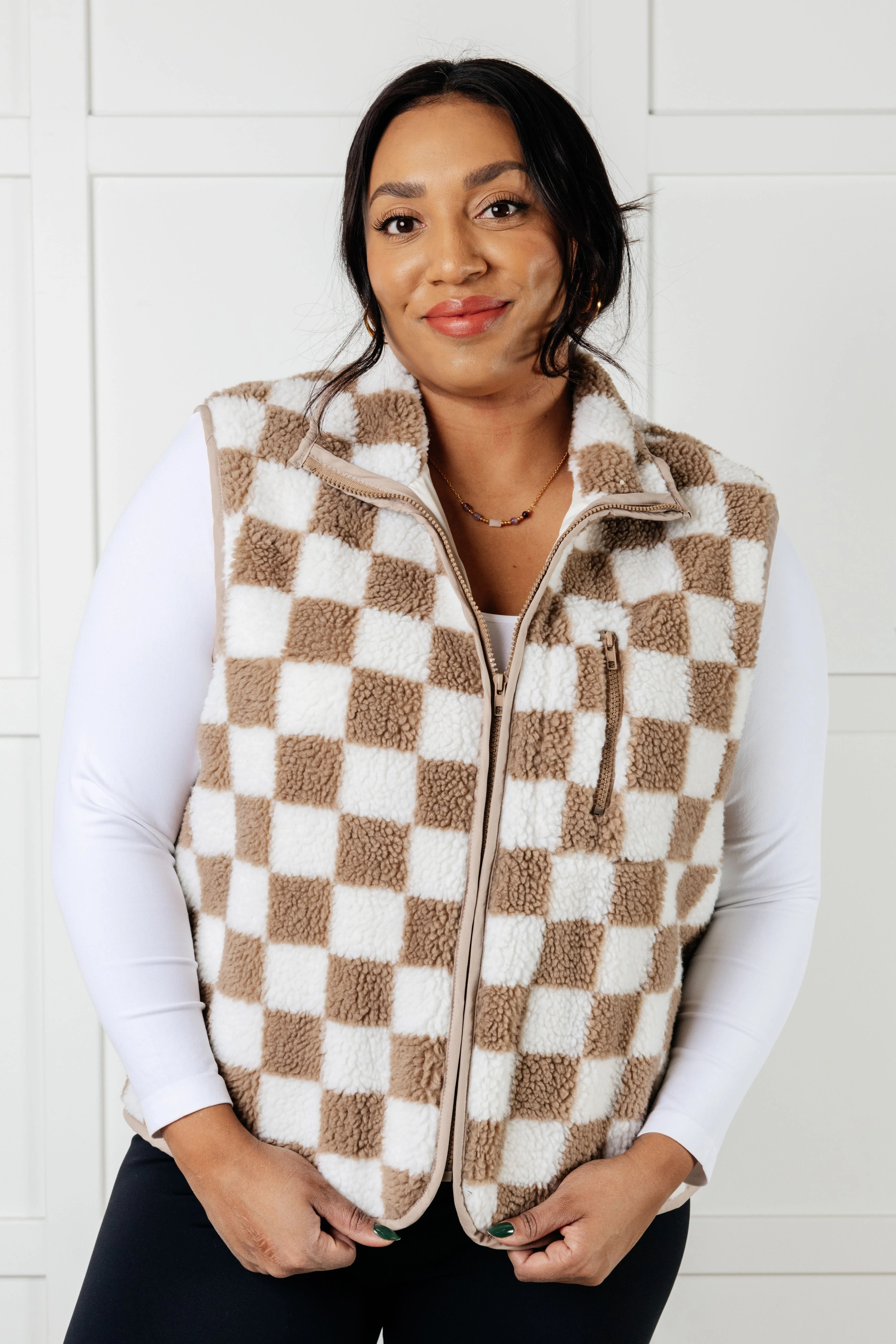 Check it Out Checkered Fleece Vest Small | Statement Boutique
