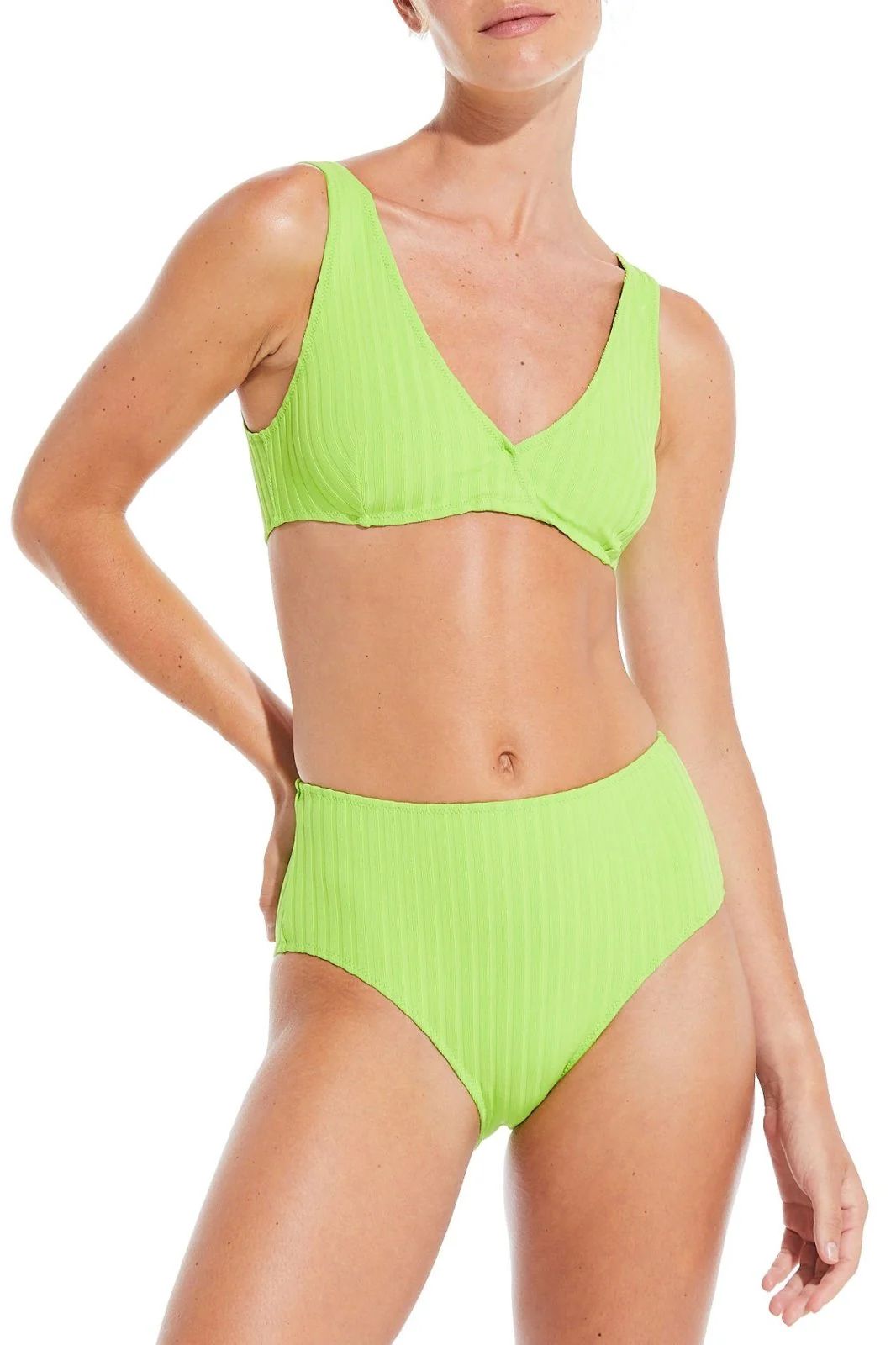 The Beverly Ribbed Bikini Top in Solid Rib Lime | Solid & Striped