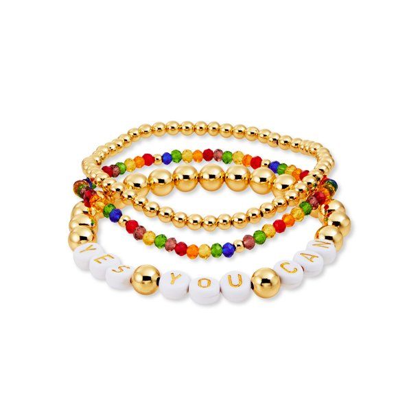 Scoop 14K Gold Plated Multi-Color "Yes You Can" Bead Bracelet, 3-Piece Set | Walmart (US)