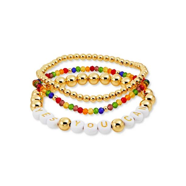 Scoop 14K Gold Flash-Plated Multi-Color "Yes You Can" Bead Bracelet, 3-Piece Set | Walmart (US)