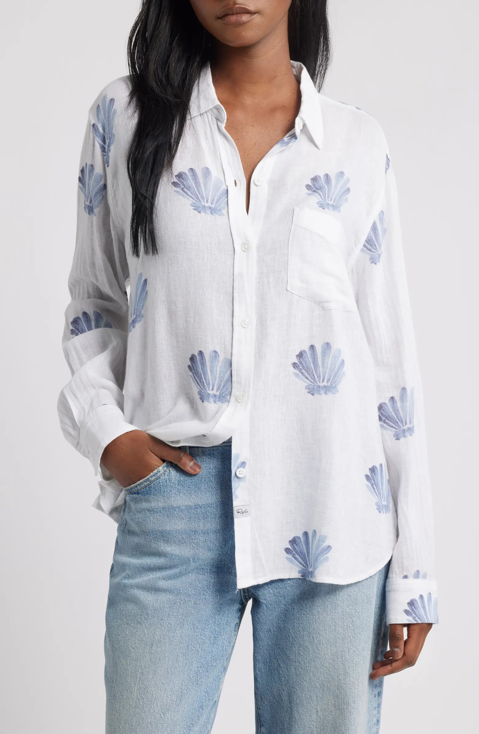 Rails Charli Seashell Print Linen Blend Button-Up Shirt | Nordstrom | Nordstrom