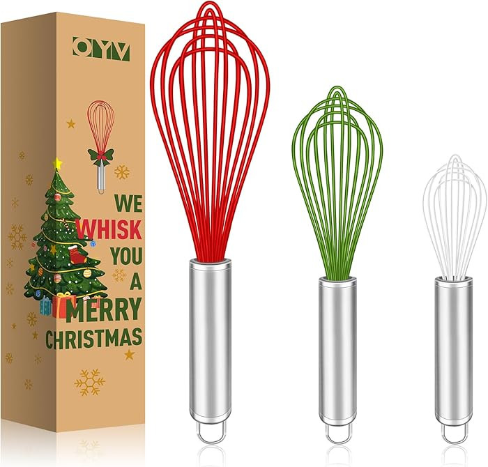Christmas Whisk Set – 3 Sizes (12”, 10”, 8”) – Holiday Red, Green & White Stainless Ste... | Amazon (US)