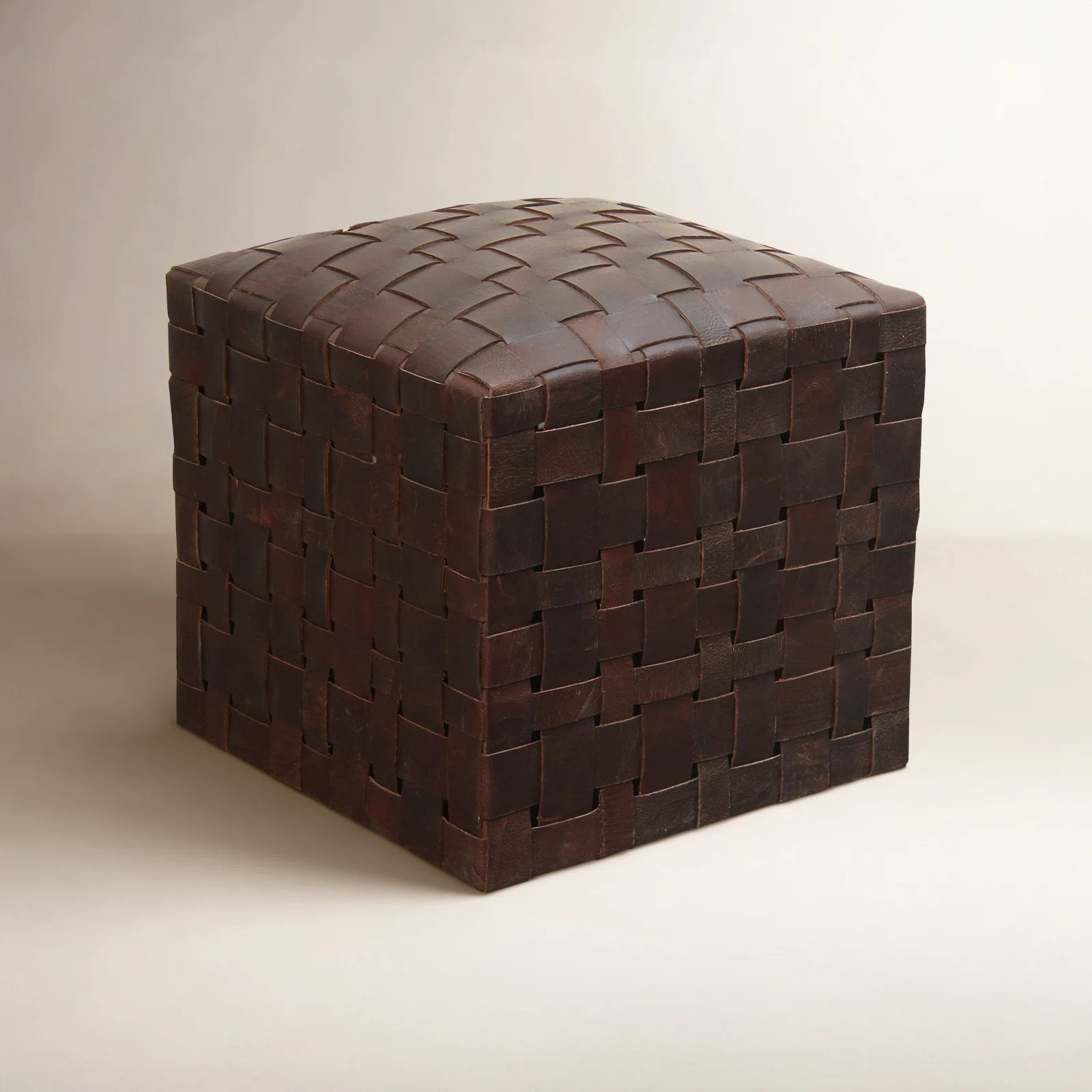 Halcyon Handwoven Genuine Leather Ottoman | Birch Lane