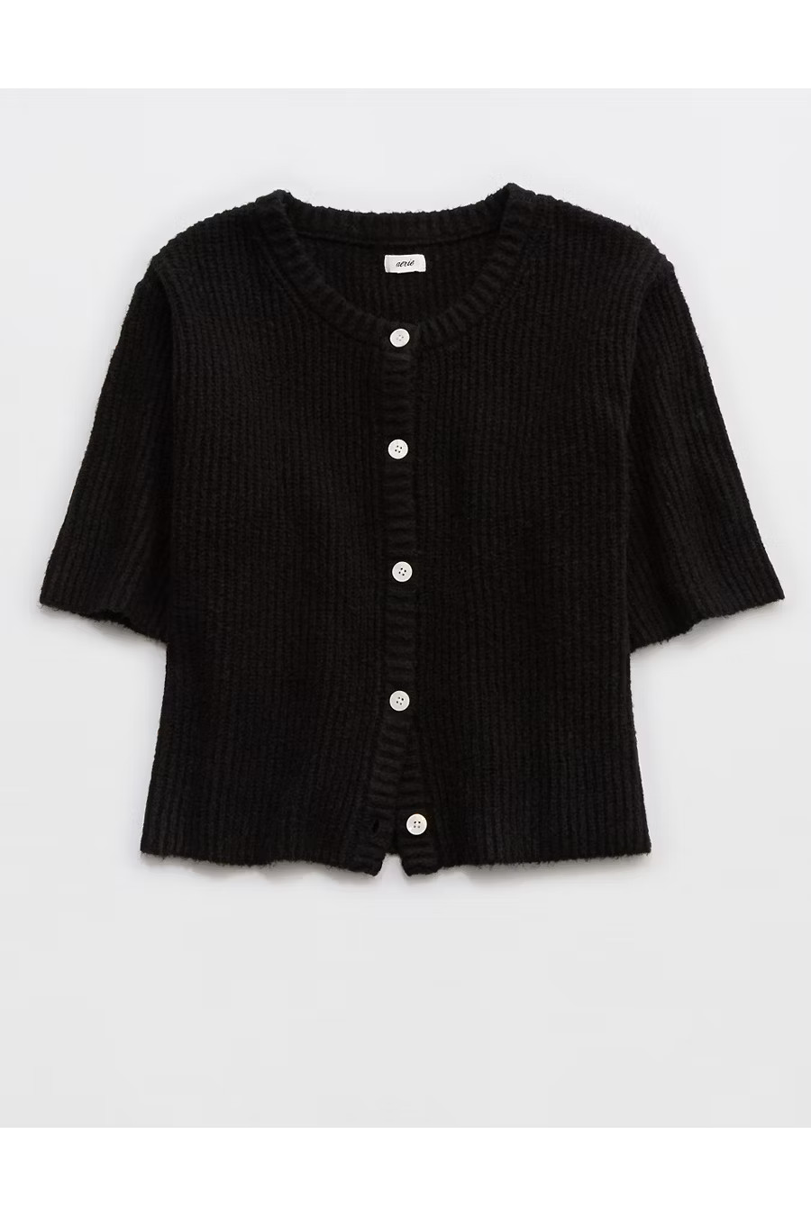 Aerie unREAL Short Sleeve Cardigan Women's True Black XXS | American Eagle Outfitters (US & CA)