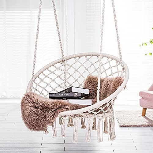 ASTEROUTDOOR Macrame Hammock Chair Hanging Cotton Rope Swing for Indoor or Outdoor Use, Beige | Amazon (US)